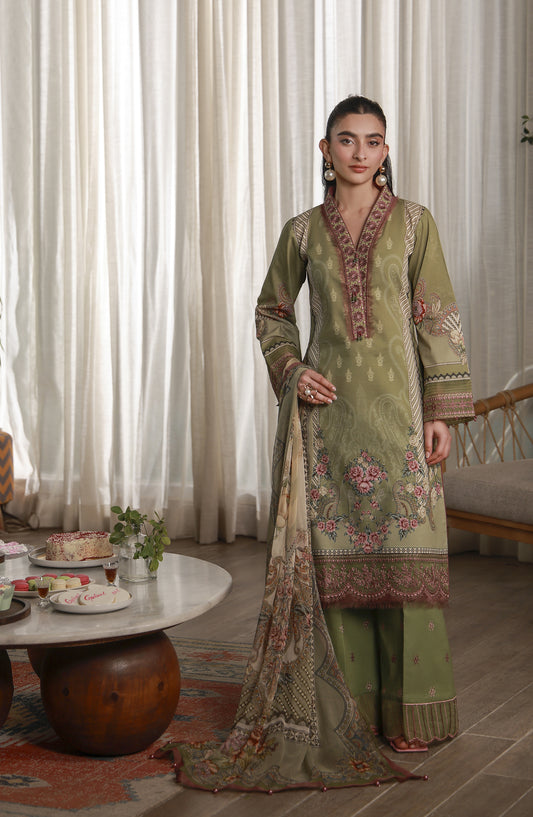 Gulaal Embroidered Lawn Unstitched 3 Piece Suit - D-12 Alma - GUL26LN - Green - Luxury Collection