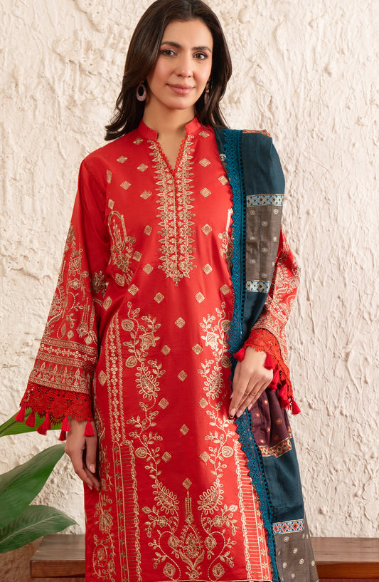 Gulmohar by Johra Embroidered Lawn Unstitched 3 Piece Suit - JS-172 - JH26GLM - Red - Summer Collection