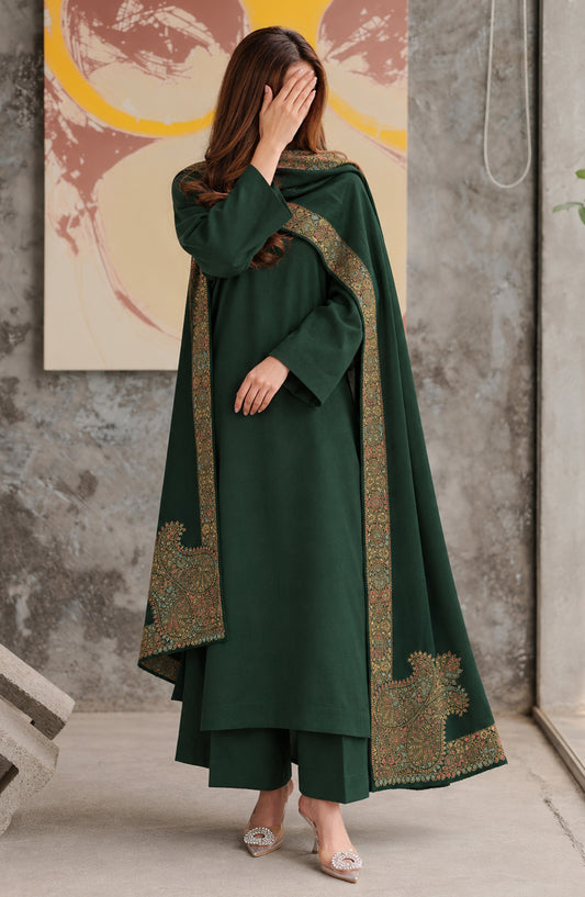 Gulposh by Amna Khadija Dyed Pashmina Unstitched 3 Piece Suit - AKG-02 - AF26AUR - Green - Winter Collection