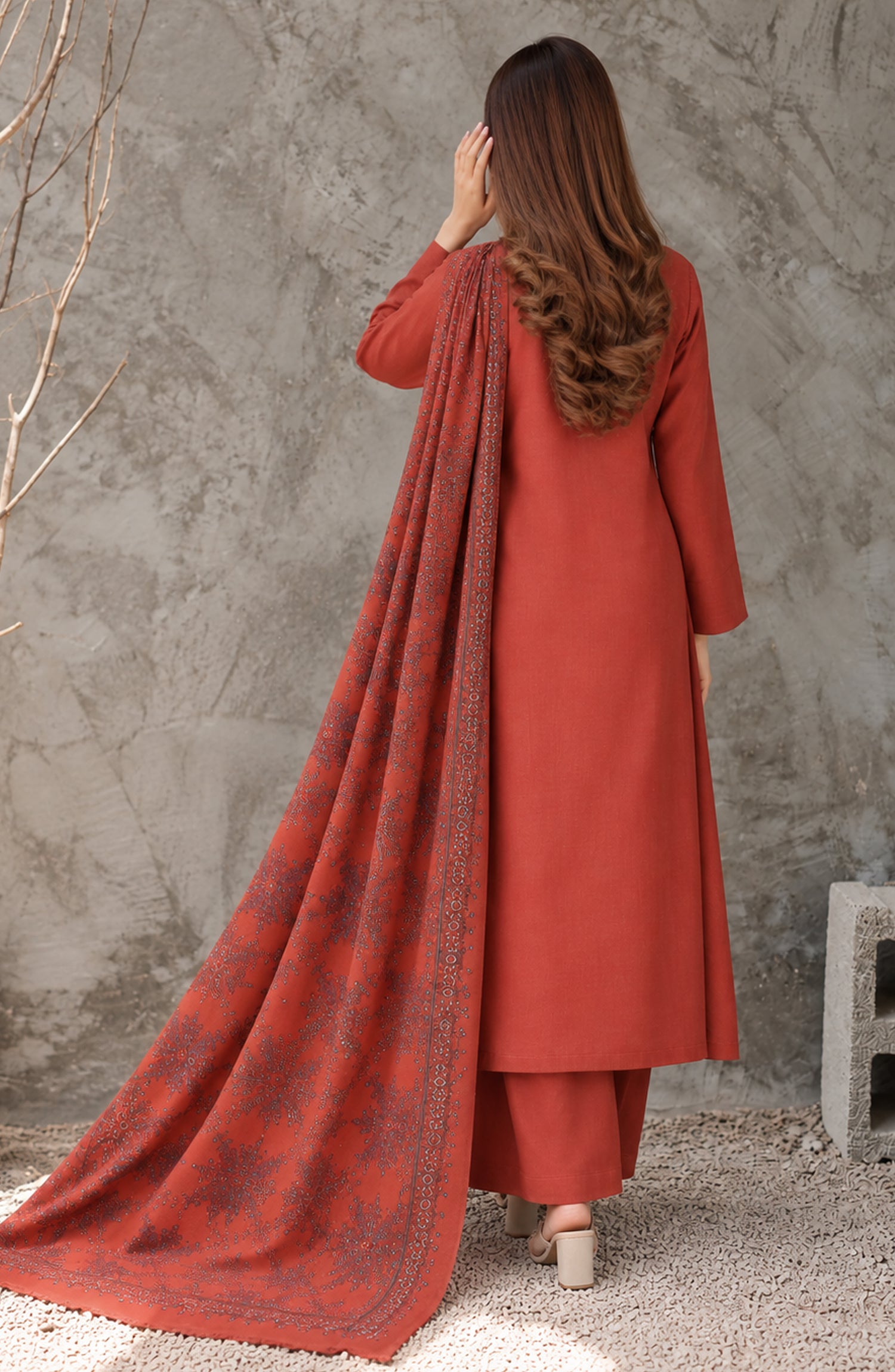 Gulposh by Amna Khadija Dyed Pashmina Unstitched 3 Piece Suit - AKG-03 - AM26GLP - Red - Winter Collection