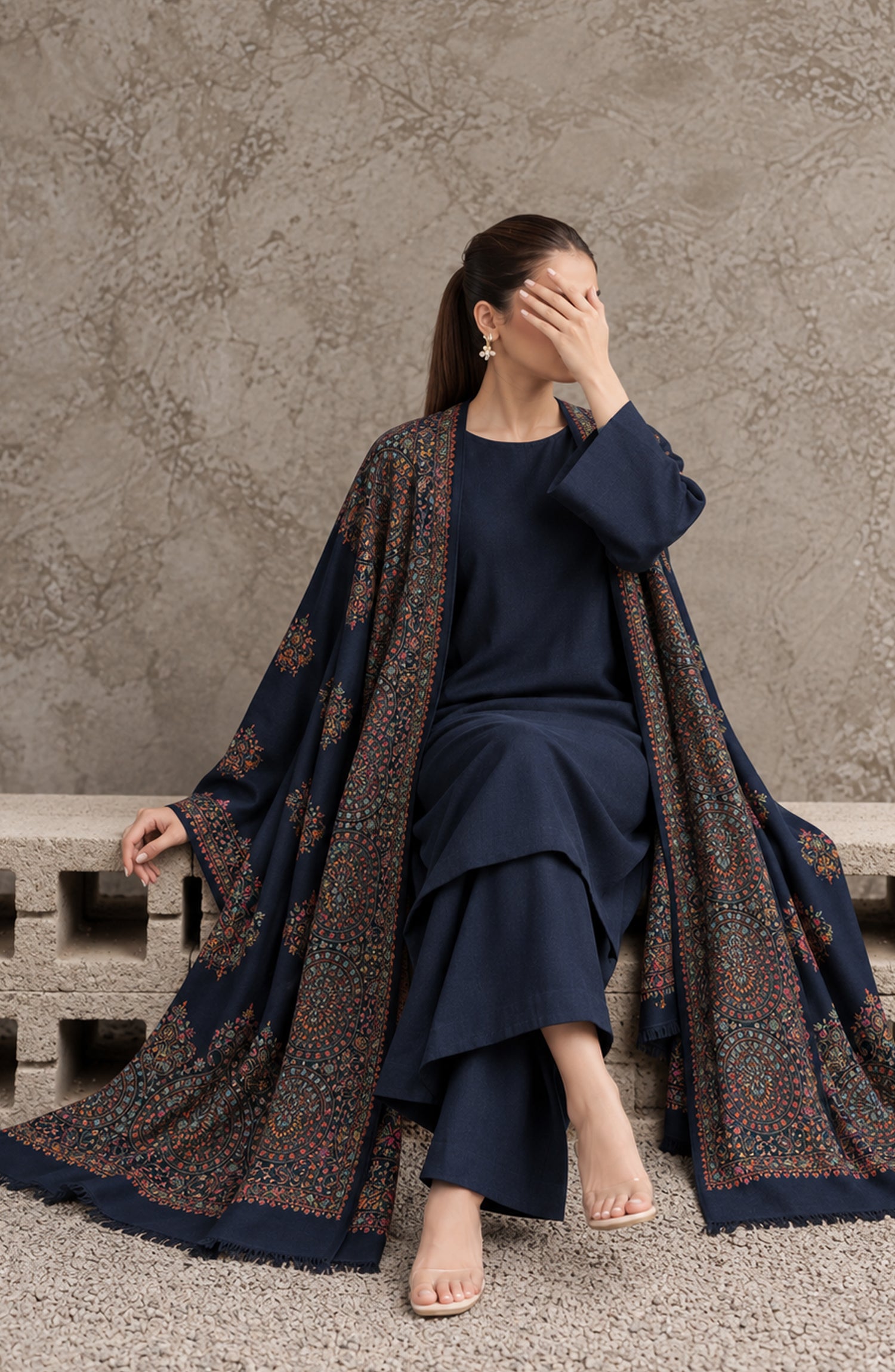 Gulposh by Amna Khadija Dyed Pashmina Unstitched 3 Piece Suit - AKG-04 - AM26GLP - Blue - Winter Collection