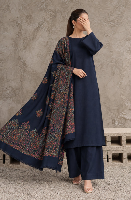 Gulposh by Amna Khadija Dyed Pashmina Unstitched 3 Piece Suit - AKG-04 - AM26GLP - Blue - Winter Collection