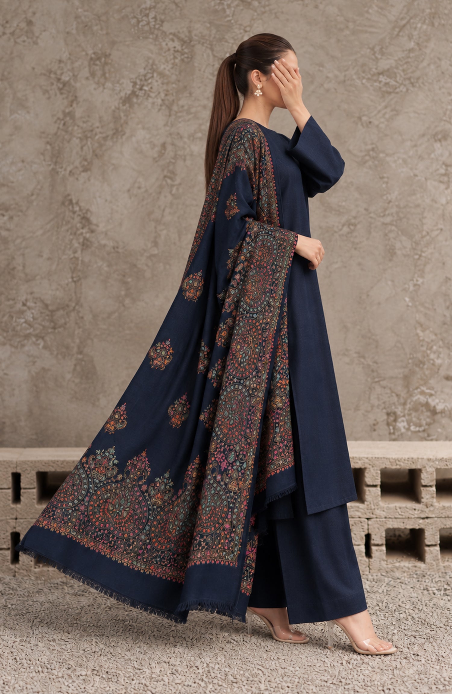 Gulposh by Amna Khadija Dyed Pashmina Unstitched 3 Piece Suit - AKG-04 - AM26GLP - Blue - Winter Collection