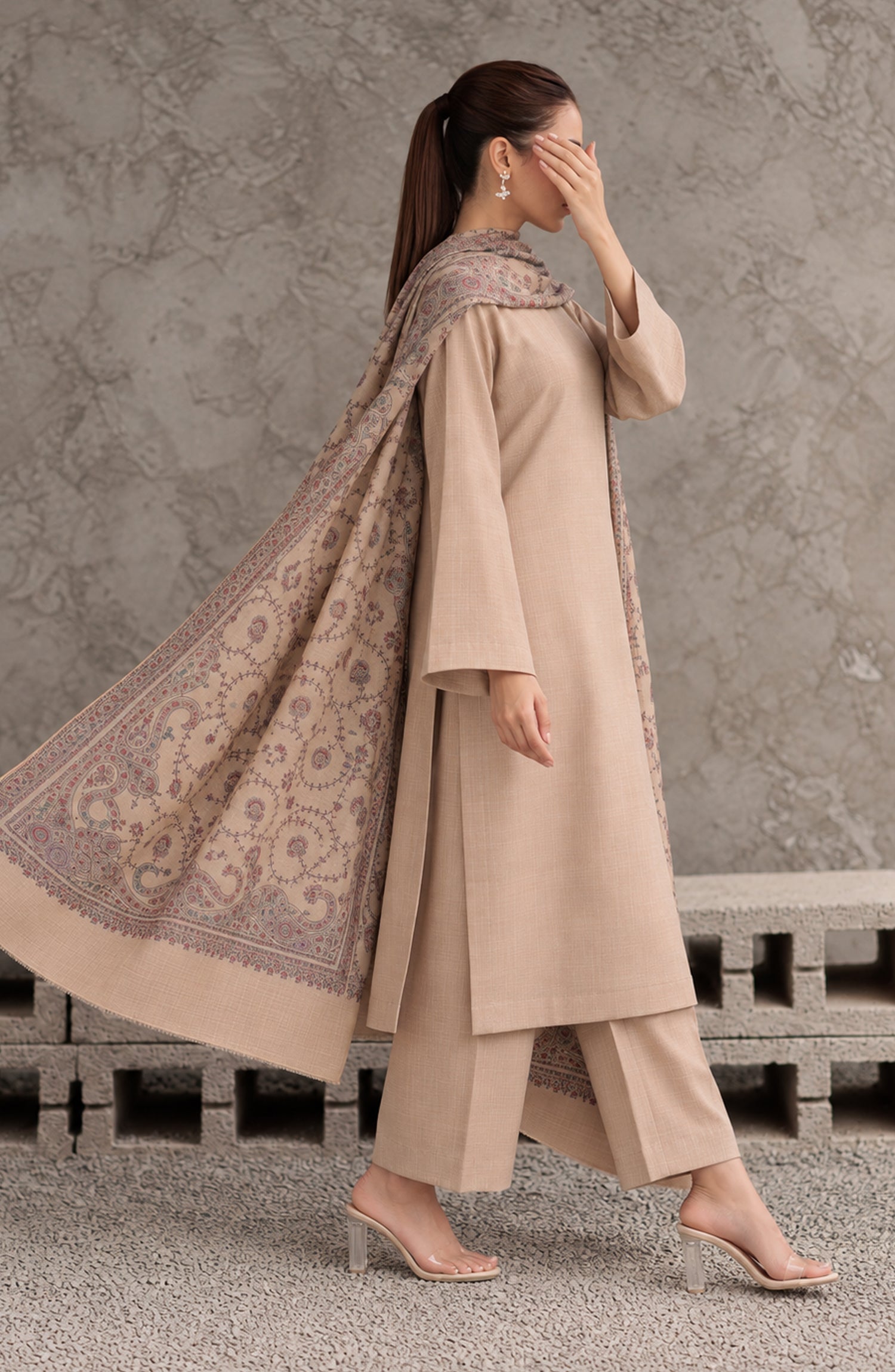 Gulposh by Amna Khadija Dyed Pashmina Unstitched 3 Piece Suit - AKG-05 - AM26GLP - Skin - Winter Collection