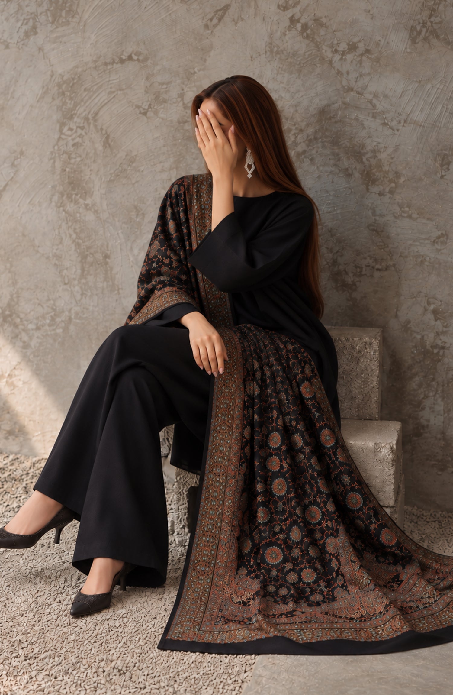 Gulposh by Amna Khadija Dyed Pashmina Unstitched 3 Piece Suit - AKG-08 - AM26GLP - Black - Winter Collection