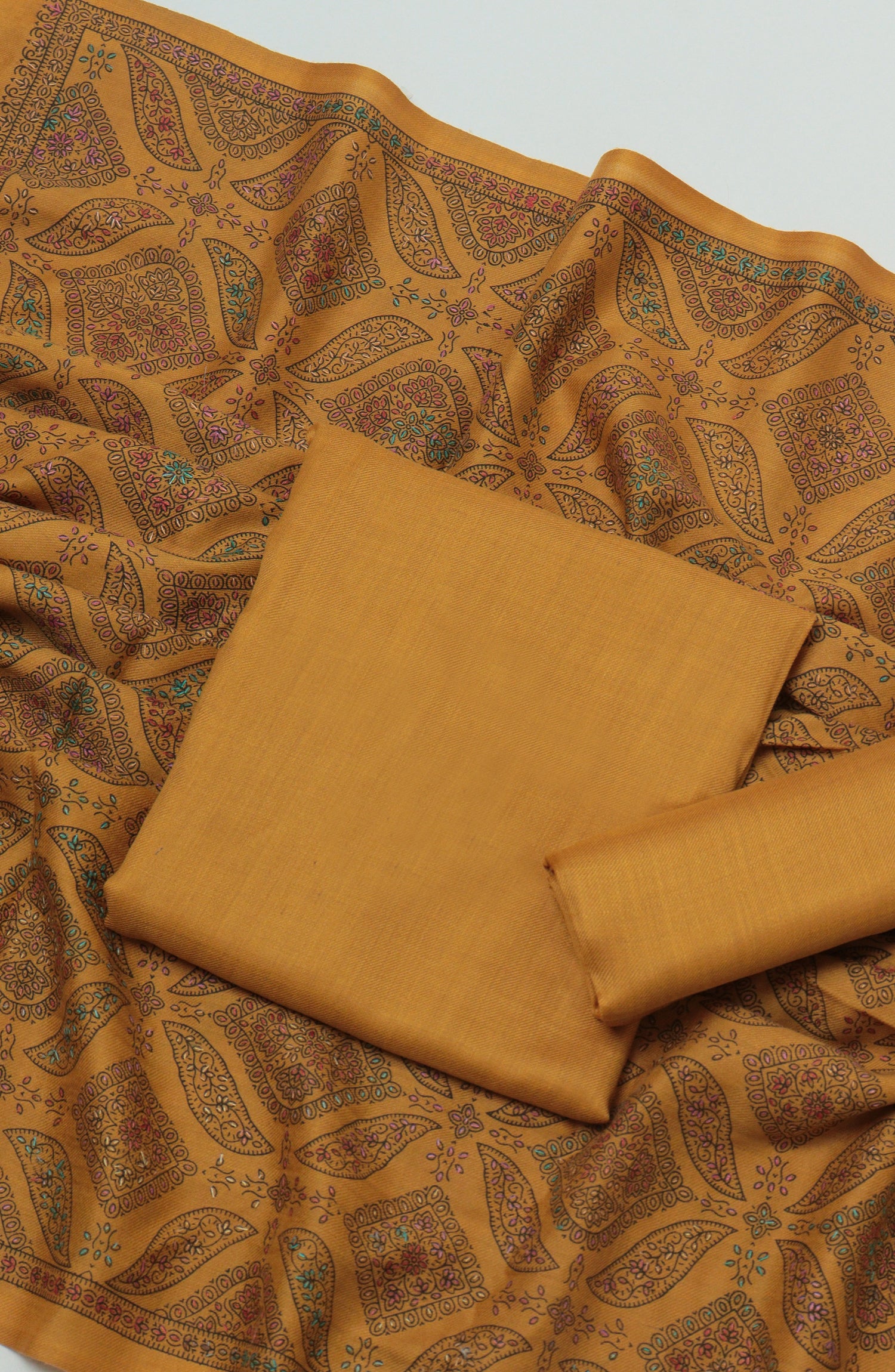 Gulposh by Amna Khadija Pashmina Unstitched 3 Piece Suit - D-07 - AM26GPM - Mustard - Winter Collection