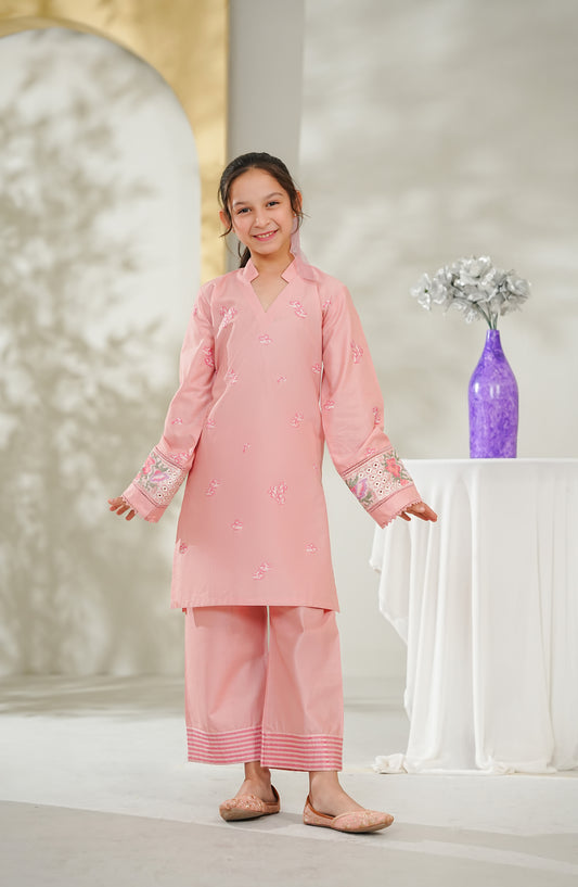 Guriya by Amna Khadija Embroidered Cotton Stitched 2 Piece Suit - GCE-02 - AM26GUR - Pink - Girls Collection