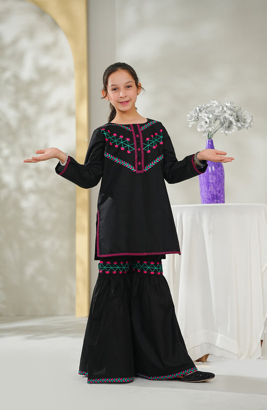 Guriya by Amna Khadija Embroidered Cotton Stitched 2 Piece Suit - GCE-09 - AM26GUR - Black - Girls Collection