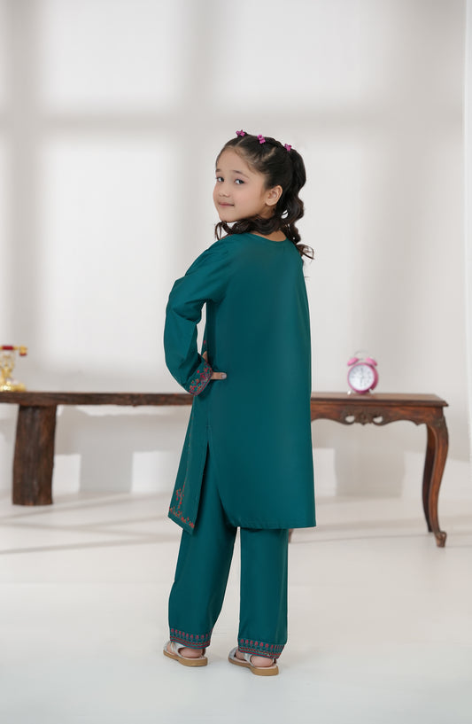 Souffle Guriya by Amna Khadija Embroidered Cotton Stitched 2 Piece Suit - SGF-01 - AM25SOFG - Green - Summer Girls Collection