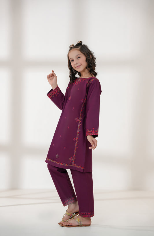 Souffle Guriya by Amna Khadija Printed Cotton Stitched 2 Piece Suit - SGF-03 - AM25SOFG - Purple - Summer Girls Collection
