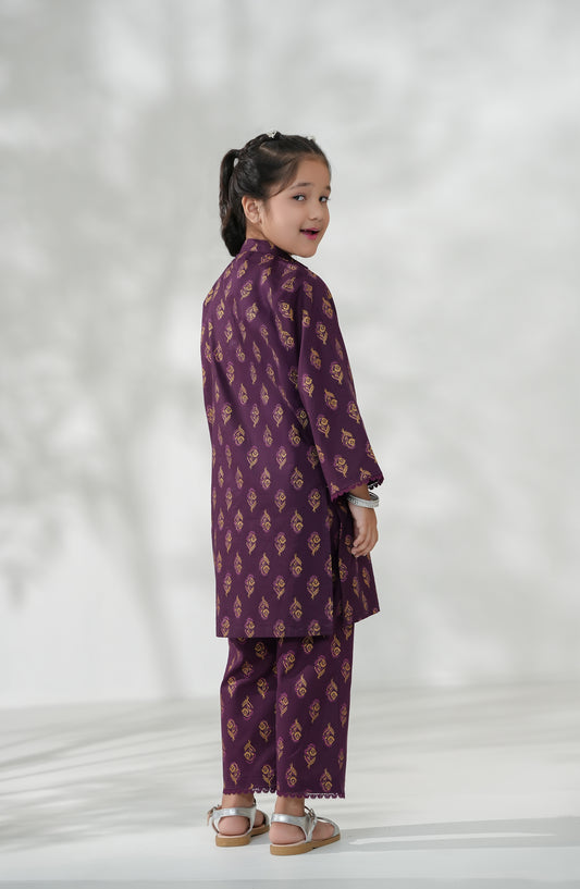 Souffle Guriya by Amna Khadija Printed Cotton Stitched 2 Piece Suit - SGF-08 - AM25SOFG - Purple - Summer Girls Collection