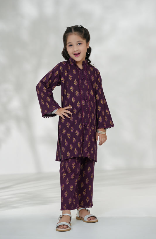 Souffle Guriya by Amna Khadija Printed Cotton Stitched 2 Piece Suit - SGF-08 - AM25SOFG - Purple - Summer Girls Collection