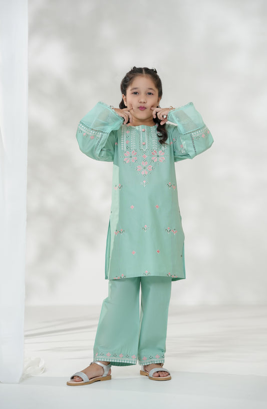 Souffle Guriya by Amna Khadija Embroidered Cotton Stitched 2 Piece Suit - SGF-10 - AM25SOFG - Blue - Summer Girls Collection