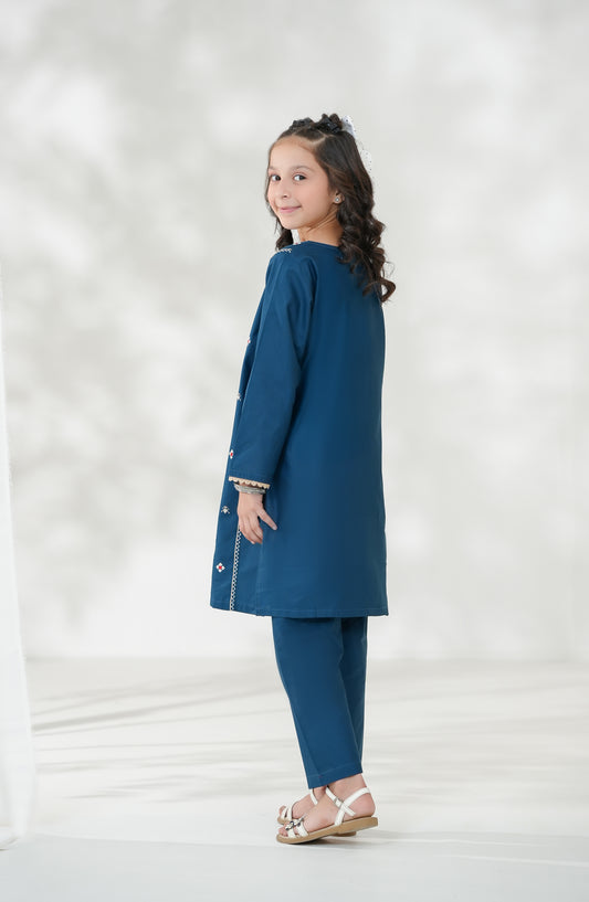 Souffle Guriya by Amna Khadija Embroidered Cotton Stitched 2 Piece Suit - SGF-11 - AM25SOFG - Blue - Summer Girls Collection