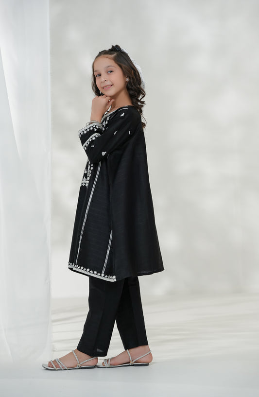 Souffle Guriya by Amna Khadija Embroidered Cotton Stitched 2 Piece Suit - SGF-13 - AM25SOFG - Black - Summer Girls Collection