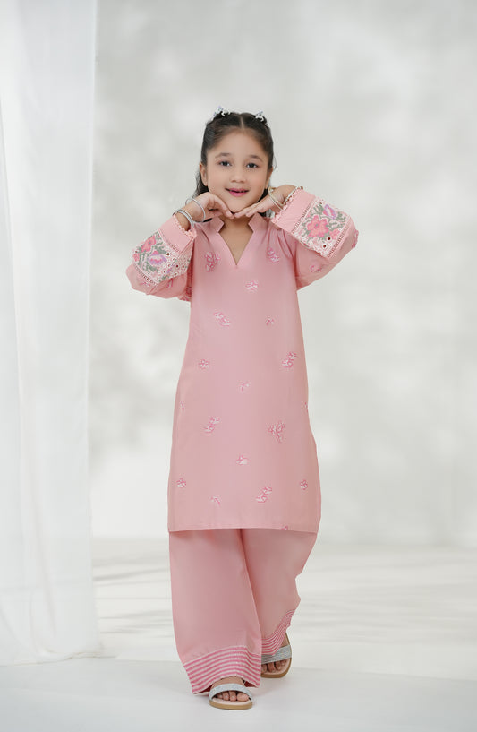Souffle Guriya by Amna Khadija Embroidered Cotton Stitched 2 Piece Suit - SGF-14 - AM25SOFG - Pink - Summer Girls Collection