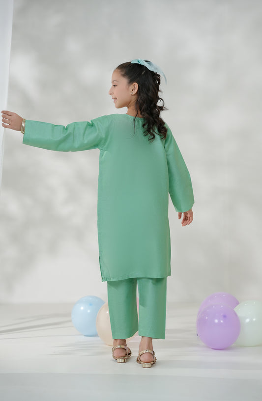 Souffle Guriya by Amna Khadija Embroidered Cotton Stitched 2 Piece Suit - SGF-17 - AM25SOFG - Green - Summer Girls Collection