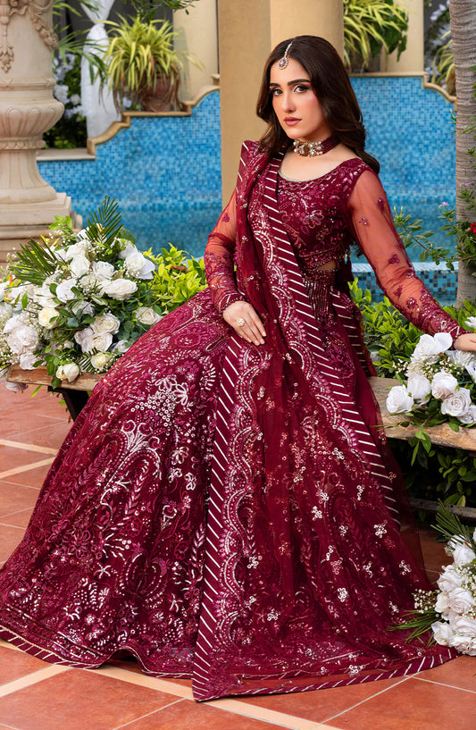 HAYE DIL by Sahane Luxury Formals Embroidered Net Unstitched 3 Piece Suit - CT 29009 Crimson Heart Beat - SAH25HYD - Red - Wedding Collection