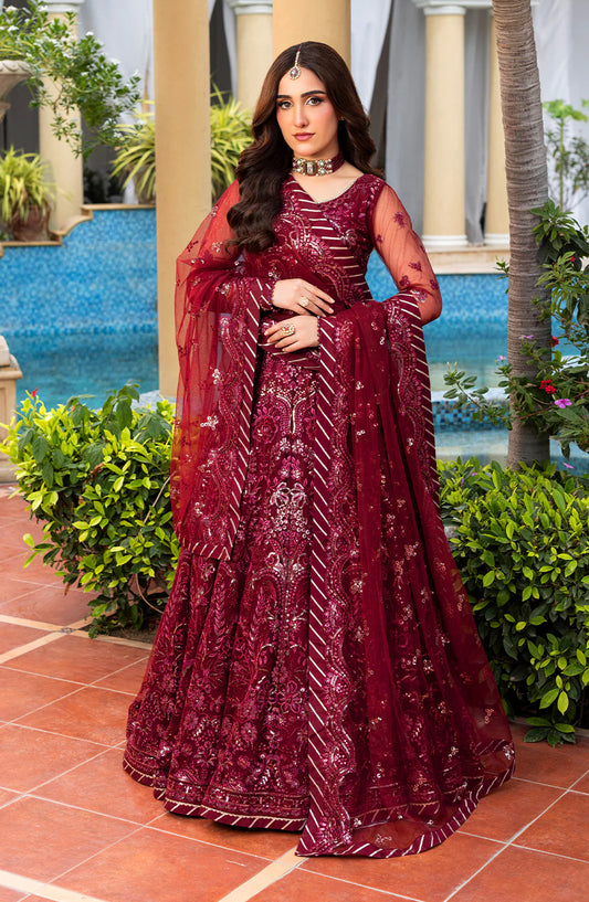 HAYE DIL by Sahane Luxury Formals Embroidered Net Unstitched 3 Piece Suit - CT 29009 Crimson Heart Beat - SAH25HYD - Red - Wedding Collection