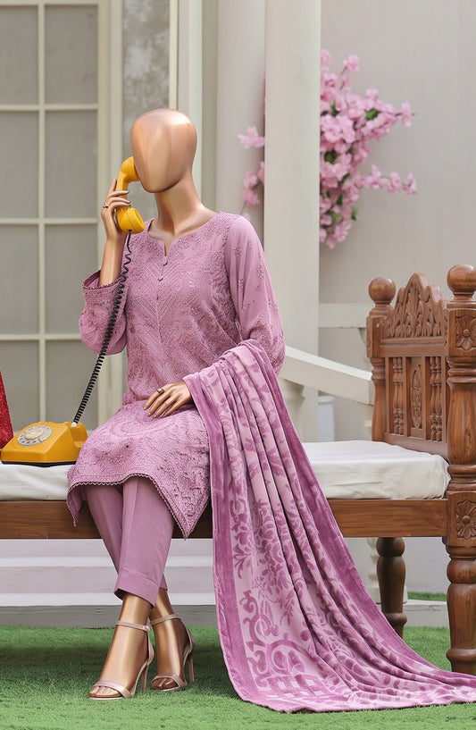 HZ Royal Embroidered Viscose Satin Unstitched 3 Piece Suit - D-01 - HZ26RL - Pink - Winter Collection