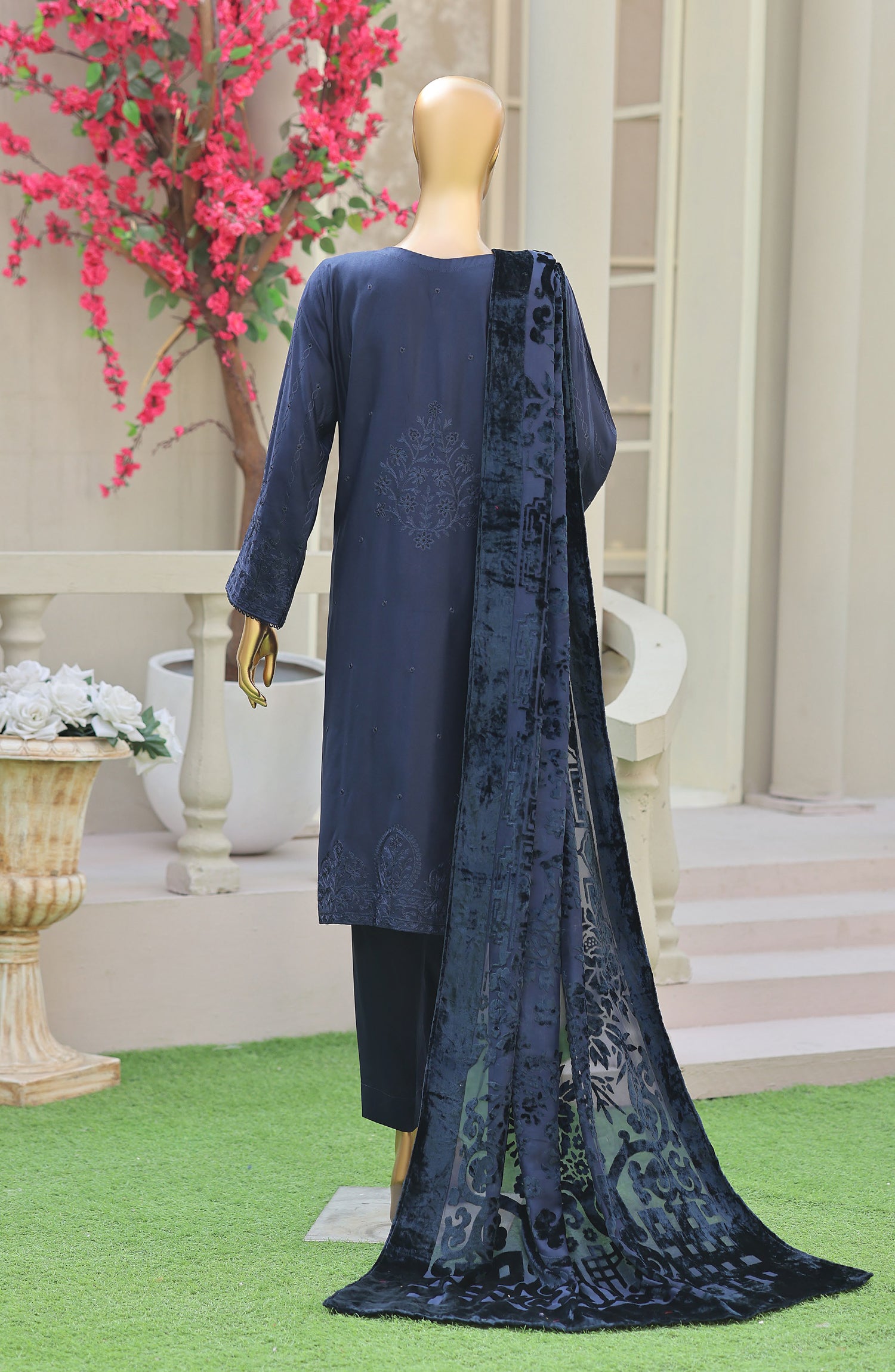 HZ Royal Embroidered Viscose Satin Unstitched 3 Piece Suit - D-05 - HZ26RL - Blue - Winter Collection
