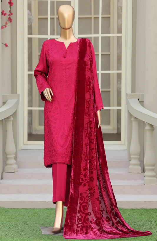 HZ Royal Embroidered Viscose Satin Unstitched 3 Piece Suit - D-06 - HZ26RL - Pink - Winter Collection