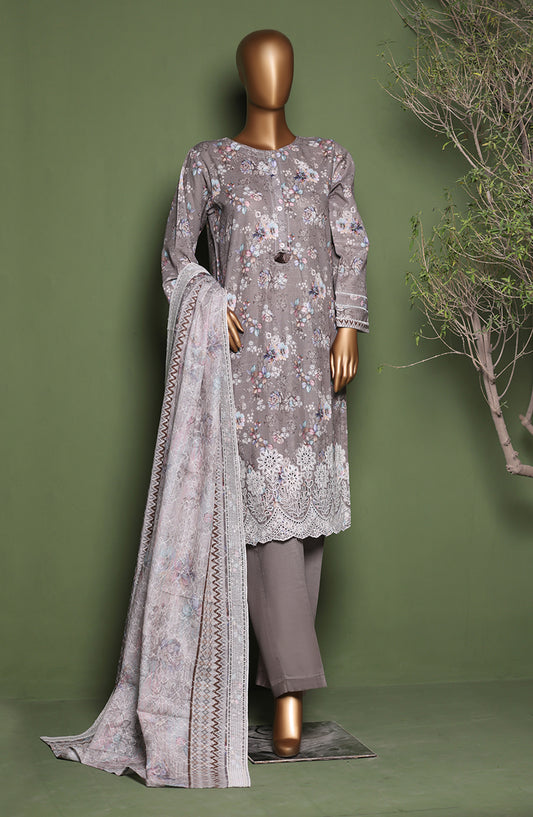 HZ Printkari Embroidered Khaddar Stitched 3 Piece Suit - KPS-3P-2546 Dusty Ash - HZ25KHP - Grey - Winter Collection