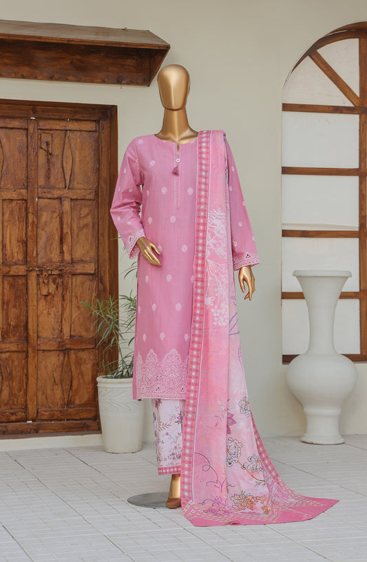 HZ Oriental Embroidered Cotton Lawn Unstitched 3 Piece Suit - D-01 - HZ26ORT - Pink - Summer Collection