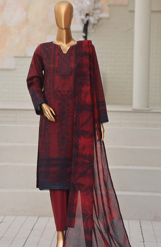 HZ Platinum Printed Lawn Unstitched 3 Piece Suit - D-14 - HZ26TNM - Red - Summer Collection