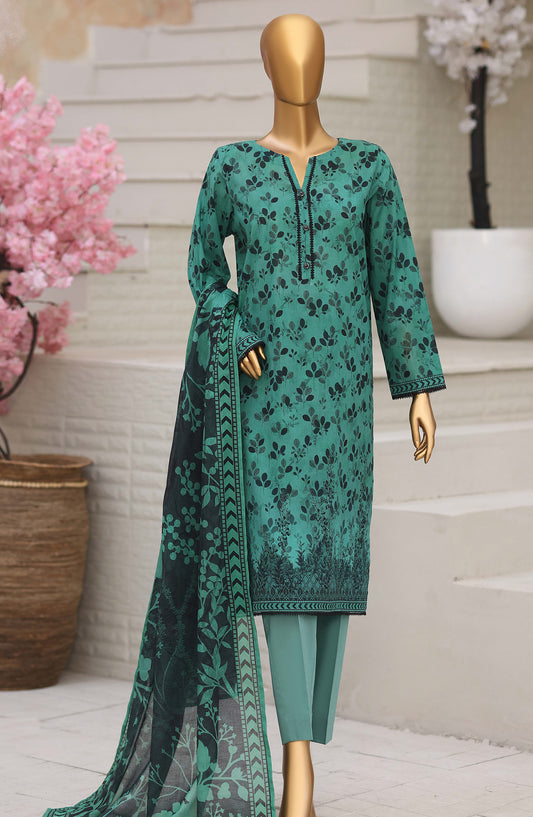 HZ Platinum Printed Lawn Unstitched 3 Piece Suit - D-13 - HZ26TNM - Green - Summer Collection