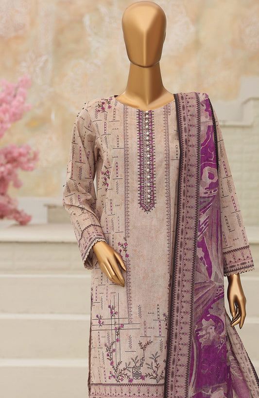 HZ Platinum Printed Lawn Unstitched 3 Piece Suit - D-02 - HZ26TNM - Beige - Summer Collection