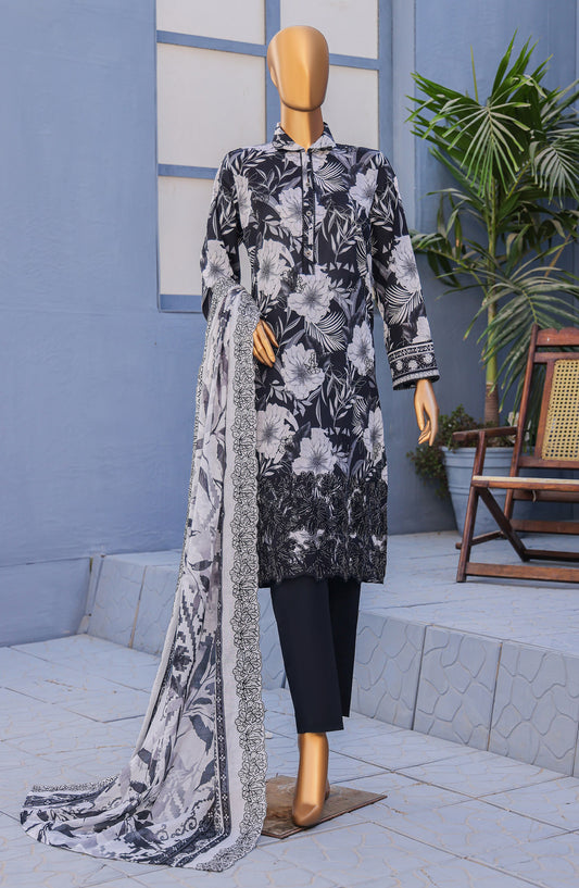 HZ Premium Embroidered Lawn Unstitched 3 Piece Suit - D-10 - HZ26PRMC - Black - Summer Collection