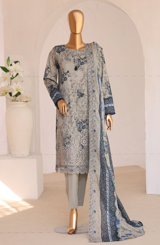 HZ Premium Embroidered Lawn Unstitched 3 Piece Suit - D-05 - HZ26PRMC - Blue - Summer Collection