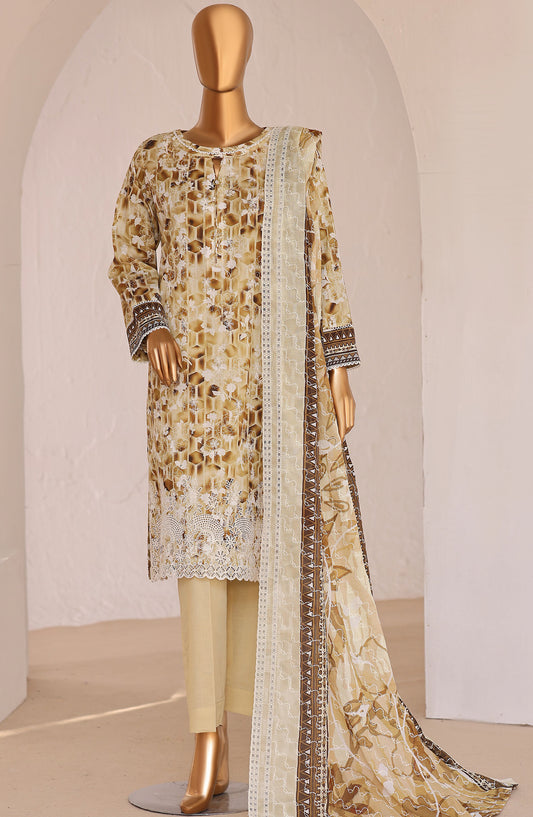 HZ Premium Embroidered Lawn Unstitched 3 Piece Suit - D-04 - HZ26PRMC - Fawn - Summer Collection