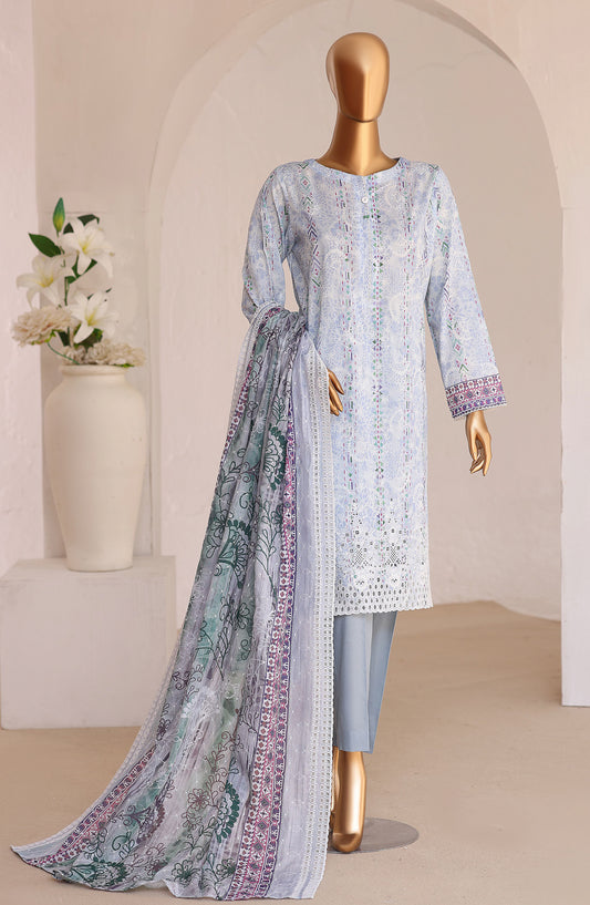 HZ Premium Embroidered Lawn Unstitched 3 Piece Suit - D-03 - HZ26PRMC - Sky Blue - Summer Collection