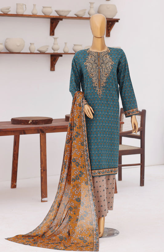 HZ Premium Embroidered Lawn Unstitched 3 Piece Suit - D-09 - HZ26ULE - Blue - Summer Collection