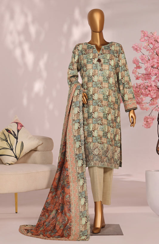 HZ Premium Embroidered Khaddar Unstitched 3 Piece Suit - PKE-3025 - HZ25MIUM - Earth Mosaic - Winter Collection