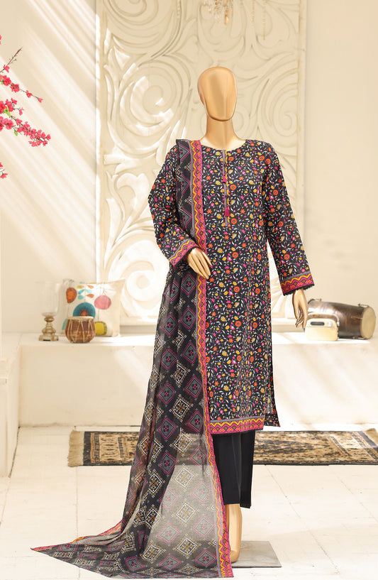 HZ Summer Shades Printed Lawn Unstitched 3 Piece Suit - Design-07 - HZ26SHDS - Black - Summer Collection