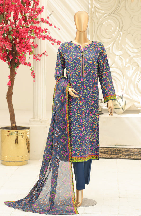 HZ Summer Shades Printed Lawn Unstitched 3 Piece Suit - Design-04 - HZ26SHDS - Blue - Summer Collection
