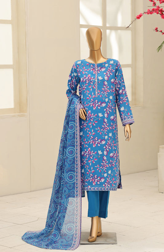 HZ Summer Shades Printed Lawn Unstitched 3 Piece Suit - Design-01 - HZ26SHDS - Blue - Summer Collection