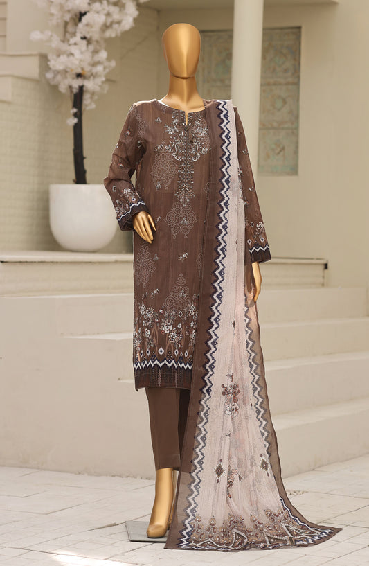 HZ Textile Asasa Embroidered Lawn Unstitched 3 Piece Suit - Design-09 - HZ26ASASA - Brown - Summer Collection