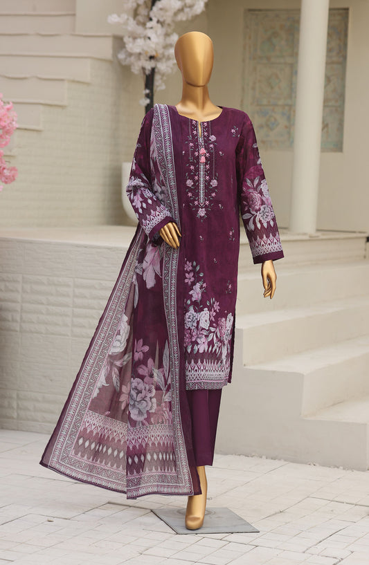 HZ Textile Asasa Embroidered Lawn Unstitched 3 Piece Suit - Design-07 - HZ26ASASA - Purple - Summer Collection