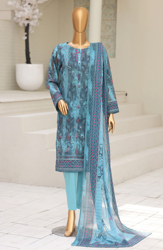 HZ Textile Asasa Embroidered Lawn Unstitched 3 Piece Suit - Design-03 - HZ26ASASA - Blue - Summer Collection