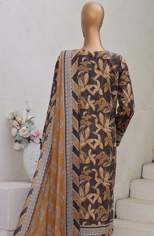 HZ Textile Digital Printed Cross Slub Unstitched 3 Piece Suit - PWC-108 - HZ25CRS - Brown - Pre Winter Collection