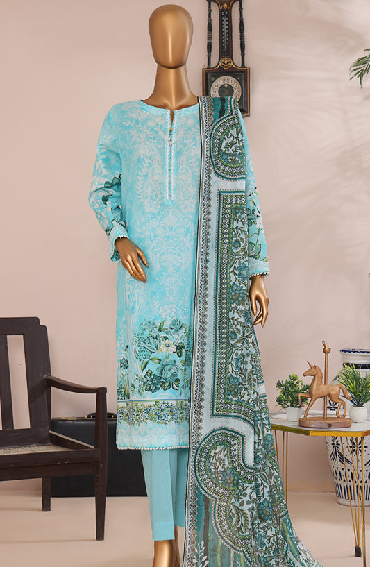 HZ Textile Magic Digital Printed Lawn Unstitched 3 Piece Suit - D-6 MPC-594 - HZ25V2MGP - Sky Blue - Summer Collection