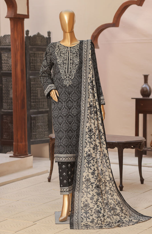 HZ Textile Premium Embroidered Lawn Unstitched 3 Piece Suit - Design-06 - HZ26DWR - Black - Summer Collection