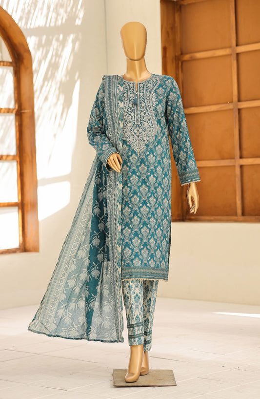 HZ Textile Premium Embroidered Lawn Unstitched 3 Piece Suit - D-05 - HZ26PRD - Sea Green - Daily Wear Collection