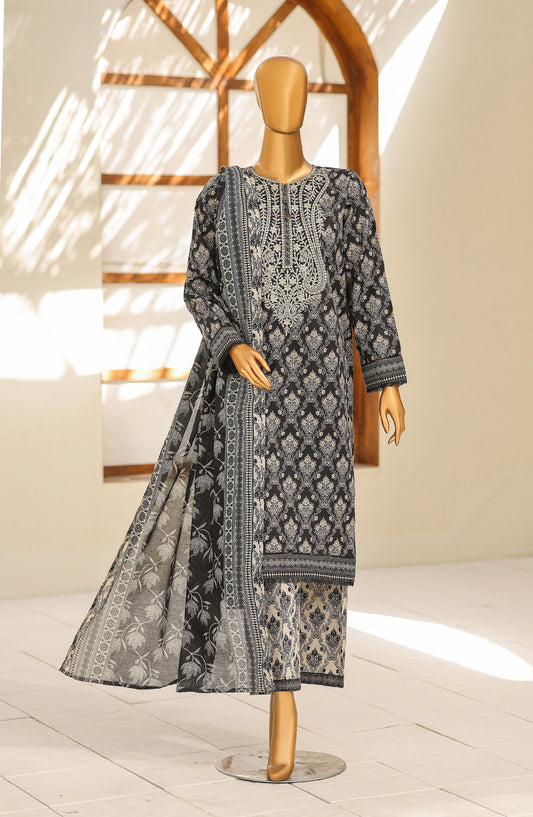 HZ Textile Premium Embroidered Lawn Unstitched 3 Piece Suit - D-03 - HZ26PRD - Black - Daily Wear Collection