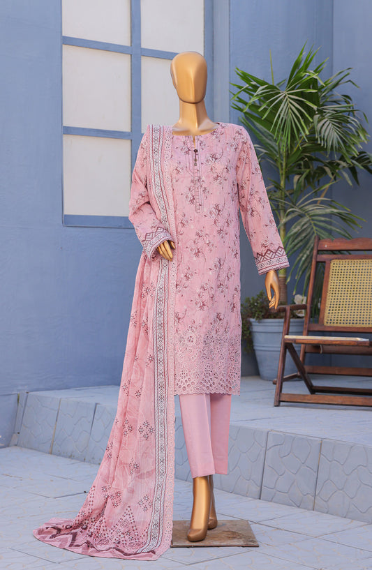 HZ Textile Premium Embroidered Lawn Unstitched 3 Piece Suit - Design-12 - HZ26PMN - Pink - Summer Collection
