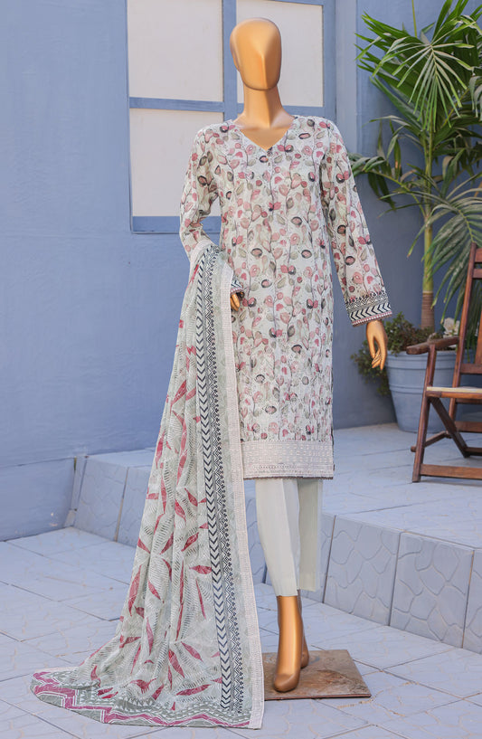 HZ Textile Premium Embroidered Lawn Unstitched 3 Piece Suit - Design-11 - HZ26PMN - White - Summer Collection